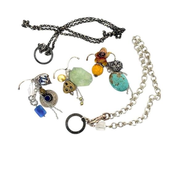 None Jewelry - 2 chains with circle pendant 3 interchangeable hook gemstone beaded pendants